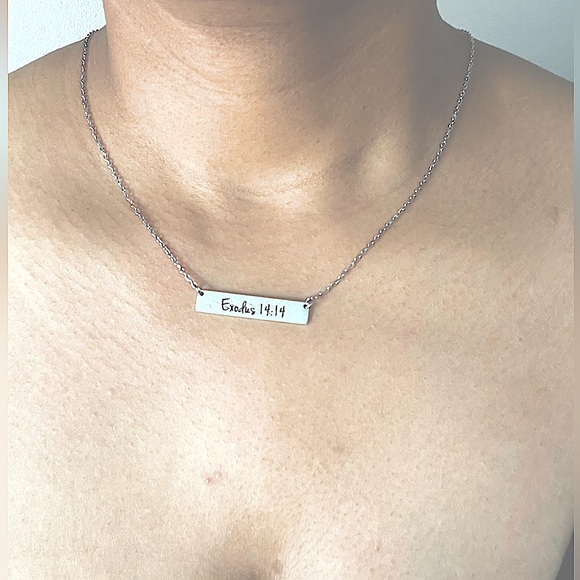 Platinum Scripture Necklace Exodus 14:14 - Picture 2 of 3
